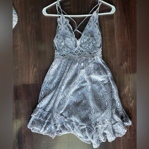 Free People viral dress gray with ruffle at the bottom